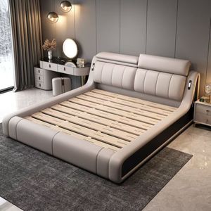 Современная кожаная кровать размера «King-Size» в европейском стиле с откидным верхом и возможностью хранения, набор для спальни с деревянным каркасом - Product Image 3