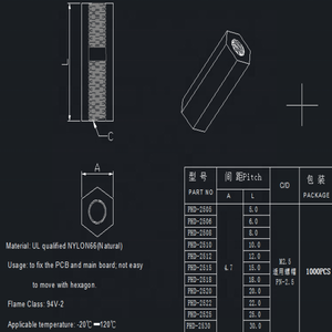 สเปเซอร์หกเหลี่ยมไนลอนสีดำแบบเกลียว M2 M2.5 M3 M4 ตัวผู้-ตัวเมีย - Product Image 4