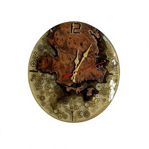 Reloj de Pared Redondo Industrial de Madera y Resina Epoxi, Estilo Art Deco, con Engranajes de Latón Integrados, Reloj Analógico de Cuarzo, Hecho a Mano en Vietnam - Product Image 1