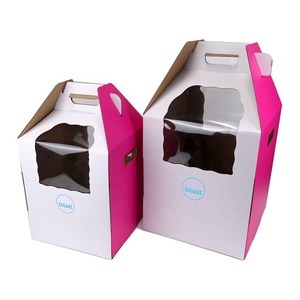 Custom cake big paper cardboard packaging window box for display with handle