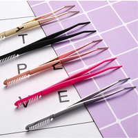 Pince à épiler pour sourcils en acier inoxydable à pointe en fibre en forme de L à 45 et 90 degrés, marque privée