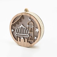 Ornement suspendu en bois LED Eid Mubarak, lumière décorative pour le festival du Ramadan avec motif de mosquée islamique et de lune