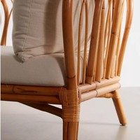 Fauteuil de loisirs deux places en rotin naturel, structure tressée en arche courbée, style Boho Japandi Wabi-sabi, pour balcon, salon, maison d'hôtes