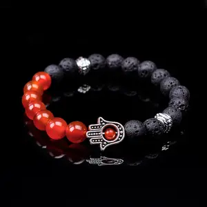 Großhandel Multi color Yoga Natural Healing Balance Perlen Armbänder Black Volcanic Stone Palm Armband