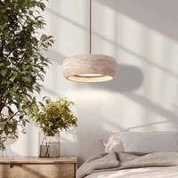 SIMIG Wabi-Sabi Vintage Naturel Rond Travertin LED Suspension pour Chambre Couloir Dîner Table