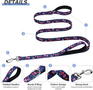 Correa Doble para Gatos Hikiko de 6 Pies, para Gatos Medianos y Grandes, con Asas Acolchadas y Luces, para Pasear y Entrenar (Azul Marino Floral) - Product Image 5