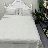 Parure de lit 4 pièces personnalisable en chanvre naturel, broderie et motifs unis, lavable
