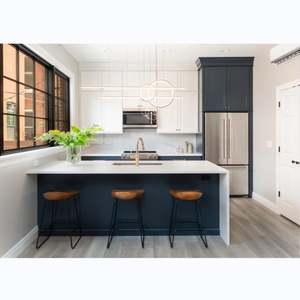 CBMmart armadietto da cucina di lusso italiano in legno massello in marmo da tavolo con isola in legno grigio e crema di lacca armadi da cucina - Product Image 4