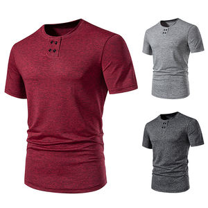 T-shirt décontracté pour homme, été, basique, uni, boutonné, manches courtes, col rond, extensible, coupe ajustée, anti-froissement, pour la salle de sport, l'entraînement, le sport - Product Image 4