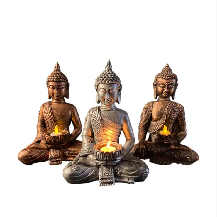 Hot selling resin buddhism sculpture resin crafts home decoration buddha candle holder tea light holder