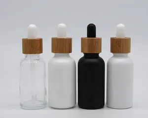 Botella de vidrio esmerilado con gotero de bambú, 5ml, 10ml, 15ml, 20ml, 25ml, 30ml, 50ml, 100ml