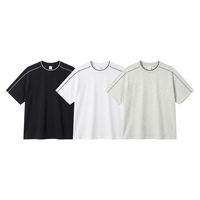 T-shirt en coton pur pour homme, couleur unie personnalisée, col à surpiqûres contrastées, épaules tombantes, manches courtes assorties
