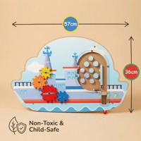 Tableau d'activités mural interactif en bois - Navire de guerre - Montessori - Certifié CE - Éducatif - Défense navale - Apprentissage sécurisé - Gain de place