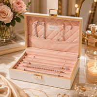 Boîte de rangement à bijoux de luxe grande capacité, étui organisateur de bijoux en cuir avec logo personnalisé et serrure, présentoir pour colliers, bagues et boucles d'oreilles