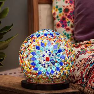 Lámpara de Mesa Turca Retro, Decoración Creativa con Bola de Vidrio Mosaico, Base de Madera Estilo Bohemio, Lámpara de Noche para Dormitorio, Gran Venta - Product Image 3
