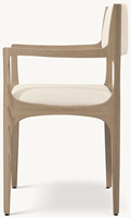 Fauteuil de salle à manger en chêne clair massif, structure en bois sculpté et courbé, coussin rembourré en tissu bouclé, chaise d'appoint moderne pour salle à manger