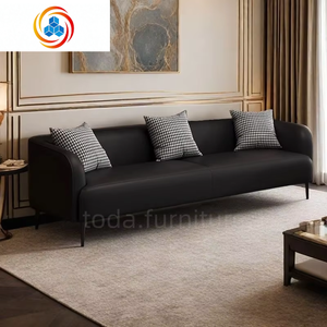 Canapé sectionnel convertible carré moderne en cuir véritable personnalisé, rembourré en éponge, à motif nuageux, trois places, pour chambre et salon - Product Image 4