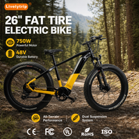 Vélo de montagne électrique à suspension intégrale à bas prix, 48V 750W, 26 pouces, batterie intégrée, pneus larges