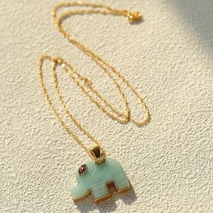 Collar de Moda con Colgante de Elefante y Bambú, Chapado en Oro, con <span class=keywords><strong>Aventurina</strong></span> <span class=keywords><strong>Verde</strong></span> Natural, Resistente al Agua, para Mujer, Regalo - Product Image 3