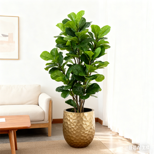 Gehämmerter Goldener Glasfaser-Blumentopf mit Abflussloch, Großer Künstlicher Geigenblatt-<span class=keywords><strong>Feigenbaum</strong></span> für Innenraumdekoration - Product Image 2