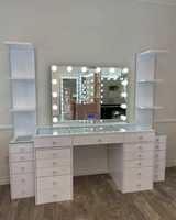 Station de maquillage pour salon de beauté, miroir éclairé par LED moderne, panneau MDF écologique, table de toilette commerciale, salle de bain, hôtel, mariage