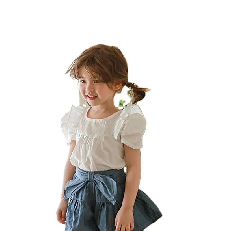 लड़कियों का ब्लाउज कॉटन प्रिंटिंग ग्रीष्मकालीन पोशाक विदेशी चौकोर गर्दन लालटेन आस्तीन बच्चों की महिला बेबी गुड़िया शर्ट