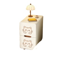 Table de chevet Kawaii en forme de chaton, 2 tiroirs, table de chevet mince, gain de place, poignée en bois, rangement pour chambre d'enfant, mini armoire