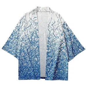 Japonés playa Yukata ropa Cosplay cárdigan camisas moda geometría estampado Casual tradicional <span class=keywords><strong>Haori</strong></span> mujeres hombres Kimono <span class=keywords><strong>blanco</strong></span> - Product Image 2