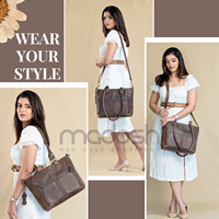 Tas Tote Kulit Asli Wanita Vintage dengan Ritsleting, Pegangan Ganda & Tali Bahu - Tas Kantor Ringan & Tahan Lama