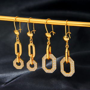 Dubai <b>Gold</b> Anti Tarnish Drop <b>Earrings</b> Fashion 21k <b>Gold</b> Plated Zirconia Geometric <b>Dangles</b> <b>Earring</b> for Women - Product Image 2