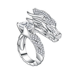 Anello Aperto a Forma di Drago con Zircone Quadrato per Donne, Gioiello da Dito Audace e Scintillante alla Moda - Product Image 6