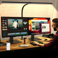Lampe de bureau LED moderne à double tête Télécommande Protection des yeux DC pour la lecture d'écran d'ordinateur Chambre à coucher Bureau d'écriture Métal