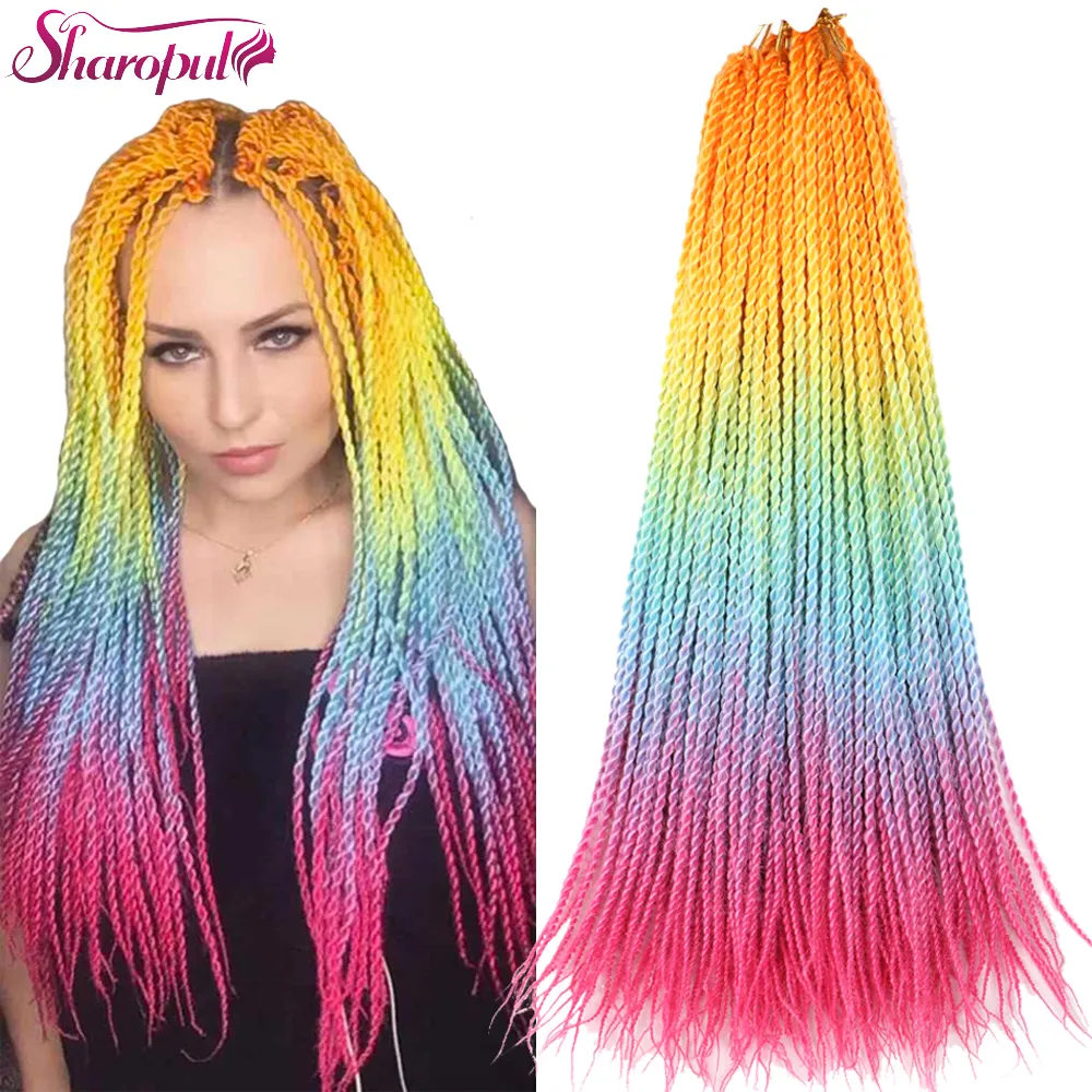 Wholesale cheap ombre senegalese rainbow african styles braiding hair crochet twist synthetic box braids hair for black women