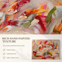 Peinture abstraite expressionniste aux arcs épurés, rouge, orange, crème, impasto, gouttes, peinte à la main sur toile