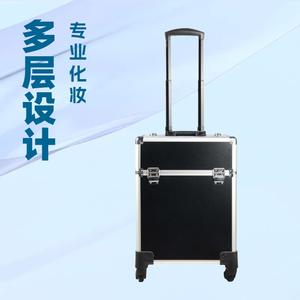 Valise de maquillage professionnelle noire, taille moyenne, avec roulettes pivotantes, verrouillable, extensible, boîte de rangement cosmétique pour artistes - Product Image 2