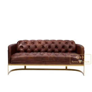 Старинный кожаный диван Chesterfield с глубокими кнопками, оптовая продажа, отличная цена, кожаный диван chesterfield для отеля