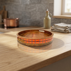 Handmade Round Mango Wood <b>Tray</b> with Premium Enameled Finish New Design for Serving Dishes and Snacks in <b>Kitchen</b> or Home - Product Image 1