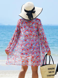 Conjunto de Bikini Floral de 3 Piezas para Mujer RUIQUWIN, Espalda de Malla con Escote Profundo en V, Manga Larga, Cintura Alta, Ecológico, de Secado Rápido - Product Image 4