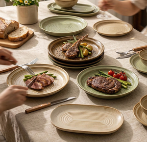 Plato Redondo de Cerámica Estilo Japonés de 8.2 Pulgadas, Esmaltado en Horno, con Textura Acanalada, para Restaurante u Hogar, para Bistec o Ensalada - Product Image 2