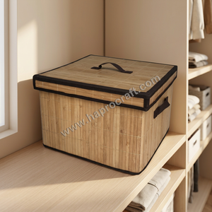 Cesta de Almacenamiento Plegable de Bambú Marrón con Tapa y Asas, Forro Interior, Diseño Multifuncional para Ropa (HMT 13.211L) - Product Image 2