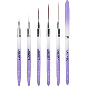 ANGNYA 7/15/20/25/30mm Stripe Liner Brush Purple Gradient Metal Nylon Hair Paint Pen Detail Art Nail Liner Brush