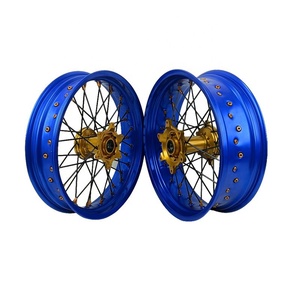 Ensemble de roues <span class=keywords><strong>Supermoto</strong></span> 17 16 EXC <span class=keywords><strong>SXF</strong></span> 125/250/<span class=keywords><strong>350</strong></span>/450 en alliage d'aluminium CNC durable, bleu orange anodisé, couleur personnalisée, Motard Racing - Product Image 3