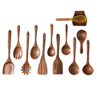 Fourchette à salade professionnelle en bois d'acacia spatule pelle à riz cuillère à soupe Pot antiadhésif Long manche ustensiles de cuisine ensemble