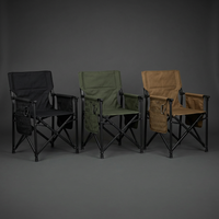 Chaise pliante tactique en aluminium renforcé Weatherproof Kermit, finition noire mate, style industriel, pour extérieur, avec panneau à velcro