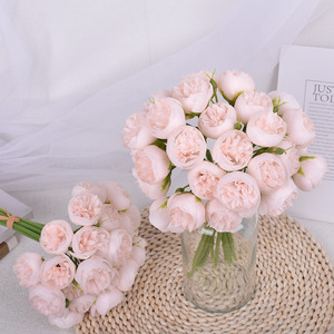 Ramo de 27 Cabezas de Peonías y Camelias Artificiales con Rosas Hechas a Mano y Rafia para Bodas, Decoración del Hogar y Eventos - Product Image 3
