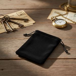 Bolsa de Terciopelo Negra Personalizada al por Mayor con Cordón y Logotipo Impreso, 7x9cm, Contenedor Portátil para Joyas - Product Image 4