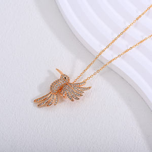 14K18K altın kaplama uçan kuş kolye ve yüzük düğün taraflar nişan için özelleştirilebilir pirinç takı zirkon fabrika - Product Image 3