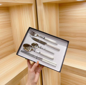 Eco-Friendly Stainless Steel Tableware <b>Set</b> with <b>Ceramic</b> Handles Includes <b>Knife</b> Fork Spoon Chopstick-for Dinnerware - Product Image 2