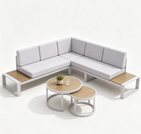 Ensemble de salon d'extérieur d'angle avec structure en aluminium thermolaqué, tables d'appoint intégrées, coussins en oléfine amovibles résistants à l'eau, durable