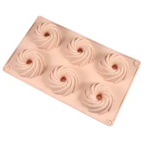 Penjualan laris alat panggang 6 lubang bunga spiral cetakan silikon kue besar